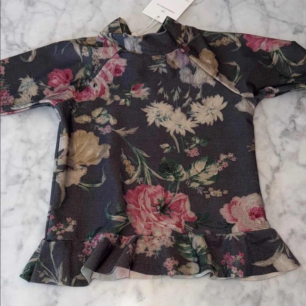 NWT Zimmermann Dark Floral Rashguard or Swim Ruffle Top 2Y